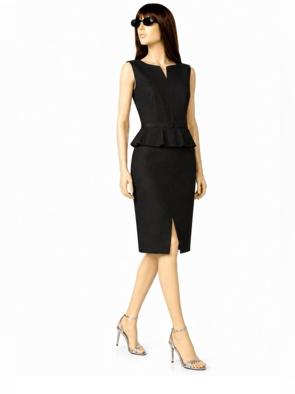 Ted Baker Black Peplum Midi Dress with Front Slit